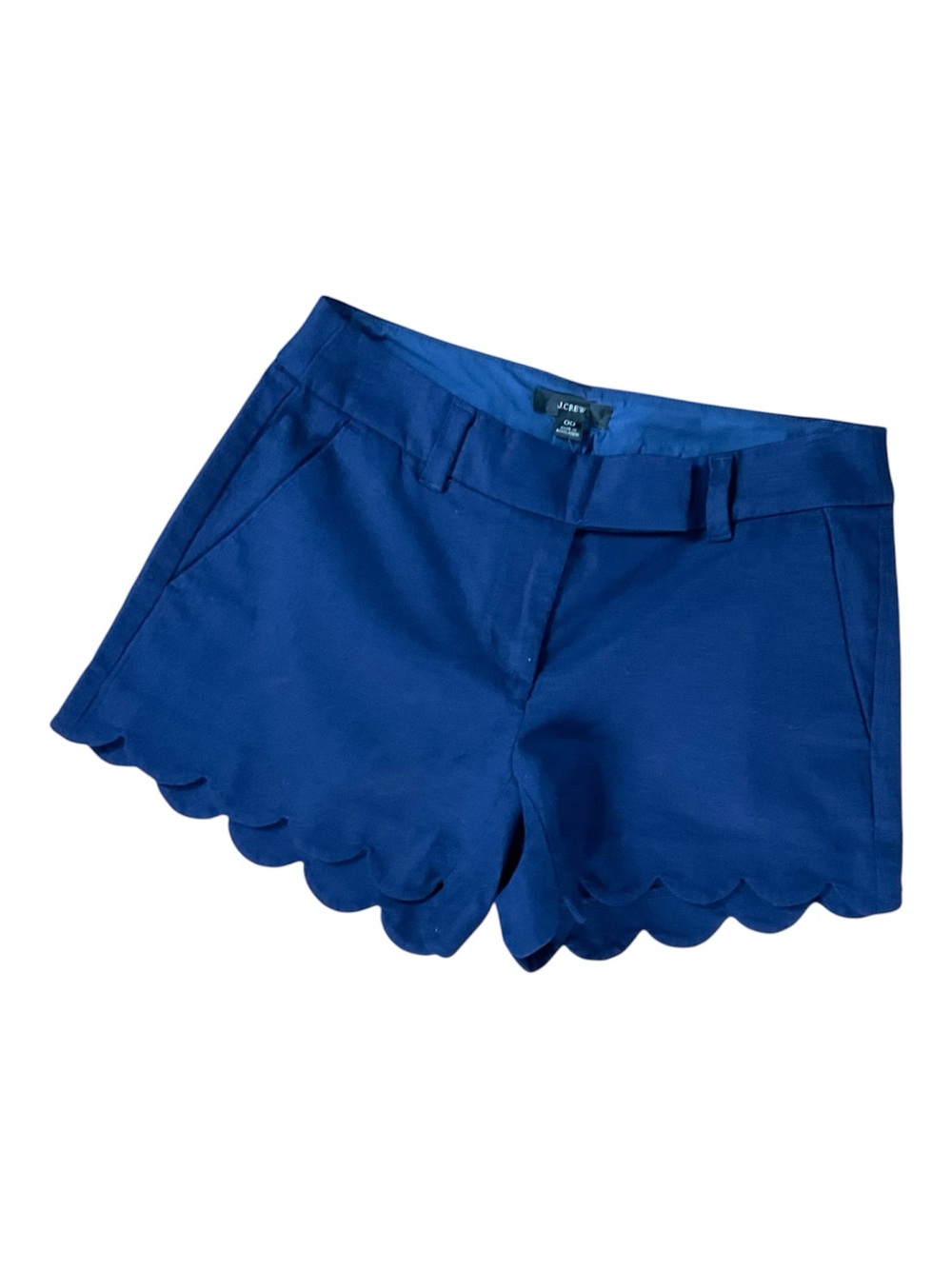 NWT J.Crew Navy Blue Scalloped Hem Cotton Linen Blend Shorts Size 00